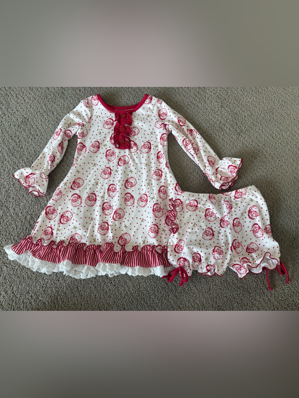 SweetHoney Girls 3T St Nick Santa Christmas Ruffle Lounge Pajama Set Holiday